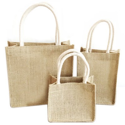 Ladies Cheap eco friendly Natural color Embroidery Waterproof Laminated Jute Bag with Logo for 25kg Potato